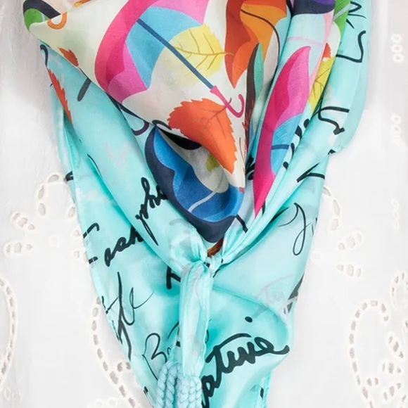 JOHNNY WAS NWT AUTHENTIC UMBRELLA 100% SILK TASSEL DESIGN SCARF